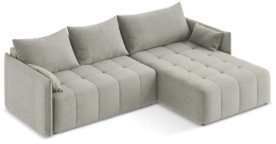 Divano angolare grigio chiaro allungabile/con contenitore (con penisola a destra/con chaise lounge) Moku – Makamii