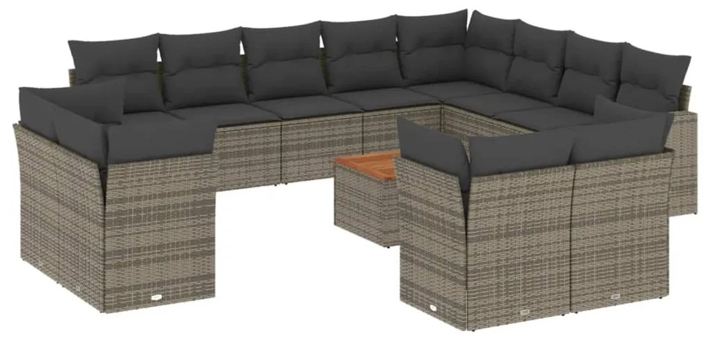 Set divani da giardino 13 pz con cuscini grigio in polyrattan