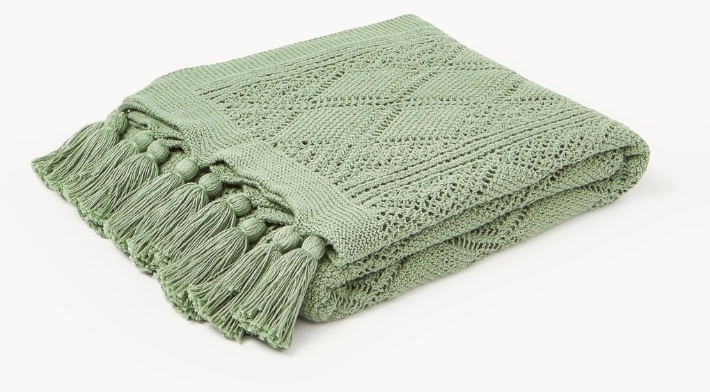 Coperta lavorata a maglia con nappe Sarah