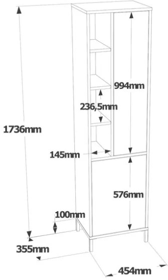 Colonna Bagno Multiuso Armadietto 45x36x174H Rovere E Bianco Flora