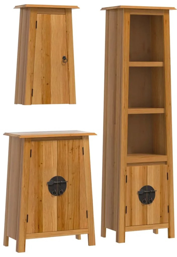 Set mobili da bagno 3 pz in legno massello di pino