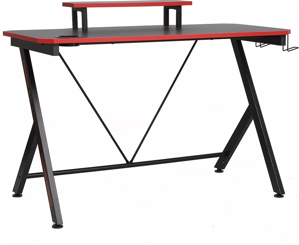 Scrivania B-202 gaming in MDF nero con dettagli rossi e struttura in metallo – 120x60x76 cm