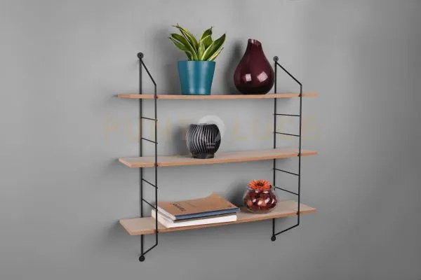 Clara mensola a muro porta oggetti metallo nero con 3 ripiani in le...