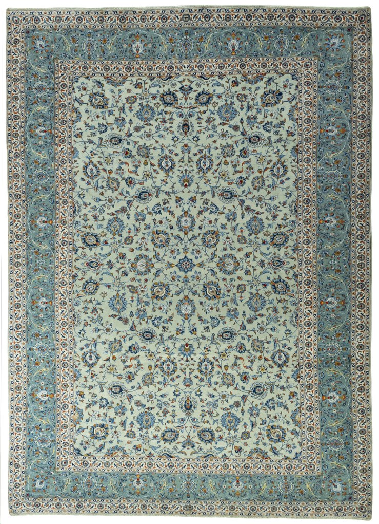 Kashan Tappeto 300 x 420 Verde (Iran) Annodato A Mano