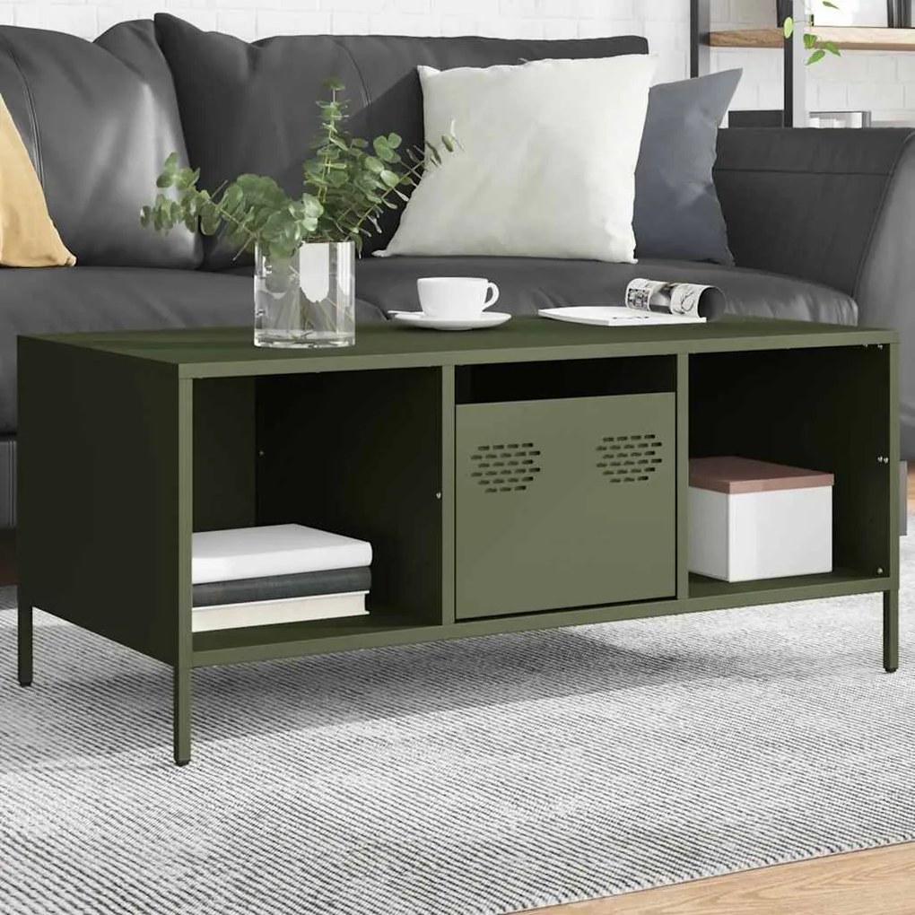 Tavolino Verde Oliva 101,5x50x43,5 Cm Acciaio Laminato A Freddo /