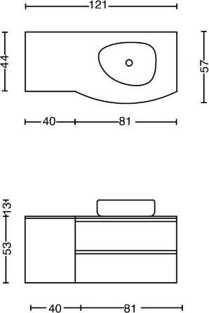 Mobile bagno sospeso 120 cm ZORA Tortora Opaco con top e lavabo d'appoggio