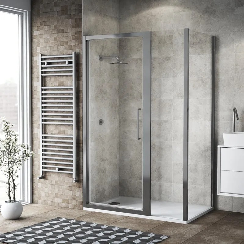 Box doccia con ingresso frontale battente Record L 140 x H 195 cm, vetro 6 mm vetro senza finitura / trasparente profilo cromato