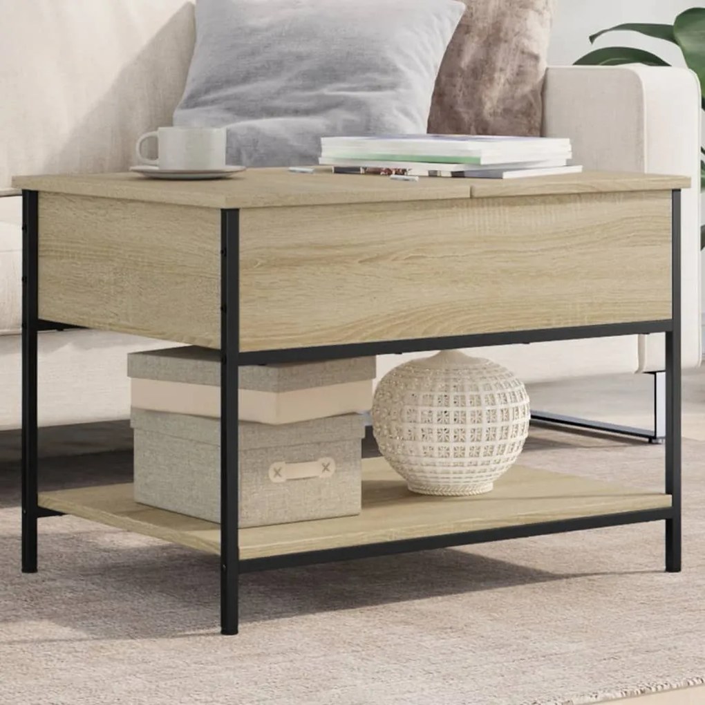 Tavolino Salotto Rovere Sonoma 70x50x50 Cm Multistrato Metallo /