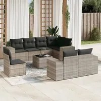 Set Divano da Giardino 9pz con Cuscini Grigio Chiaro Polyrattan 3255189