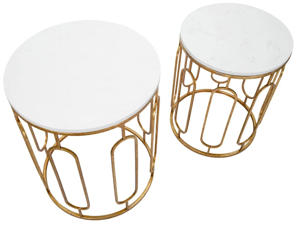 Set di Tavolini Tory in Marmo - Coppia Elegante Ø 46x55 e Ø 39x48