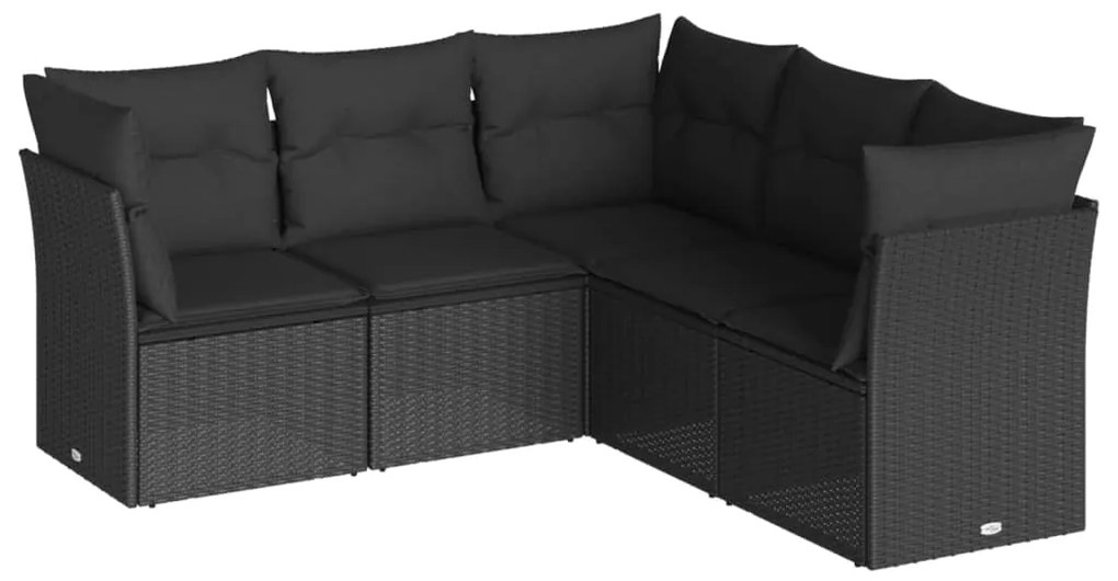 Set divani da giardino 5 pz con cuscini in polyrattan nero