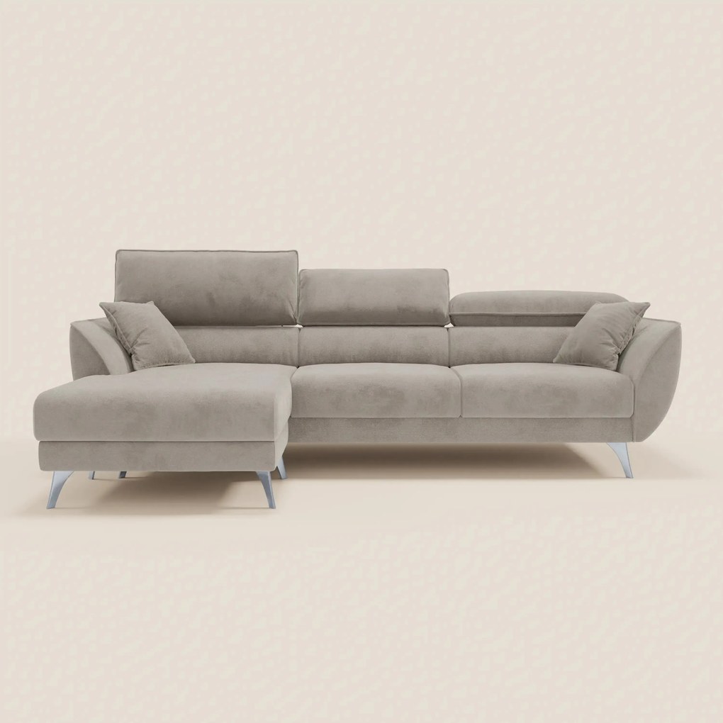 Michelangelo Divano Angolare con Penisola e Sedute Estensibili - Poggiatesta reclinabili in raffinato tessuto smacchiabile effetto vellutino T30