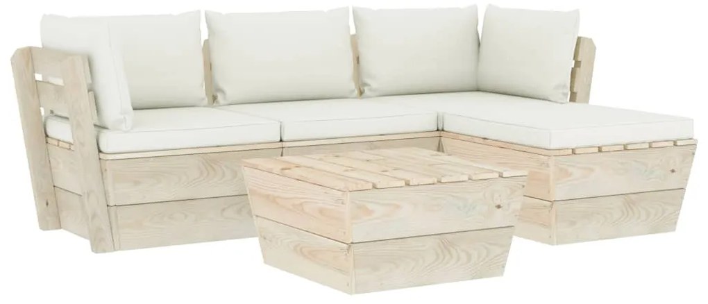 Set divani da giardino su pallet 5 pz con cuscini legno abete