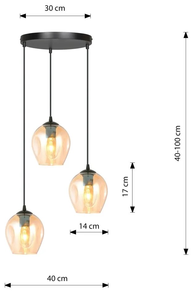 Lampadario a Sospensione in Acciaio e Vetro ISTAR 3 BL PREMIUM 3xE27 Colore delle Sfere Ambrate