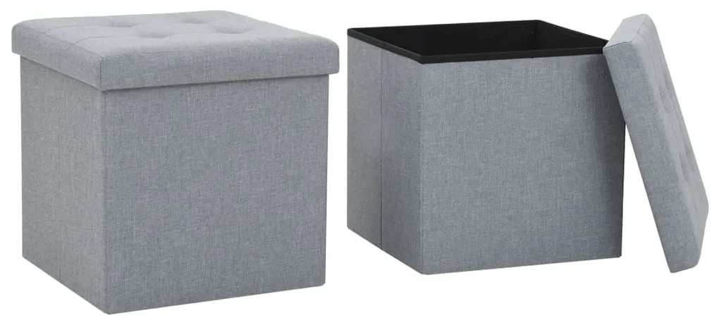 Pouf Pieghevoli Con Contenitore 2pz Grigio Chiaro İn Simil Lino /