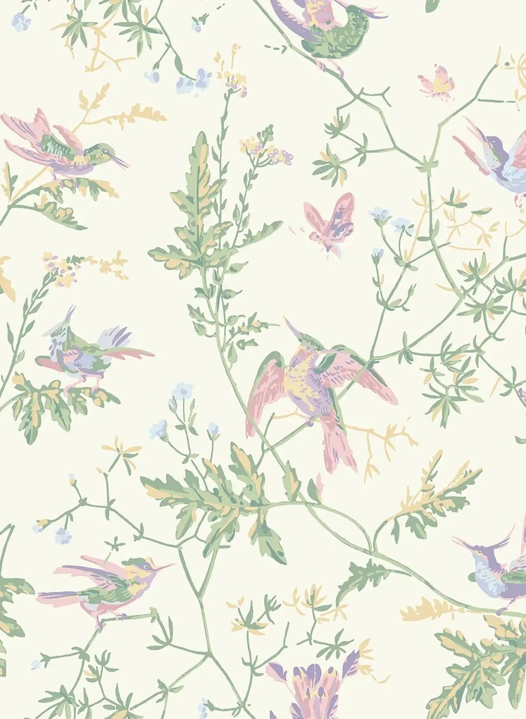 Cole & Son Carta da parati Hummingbirds - Blush Sage/ Mulberry on Cream