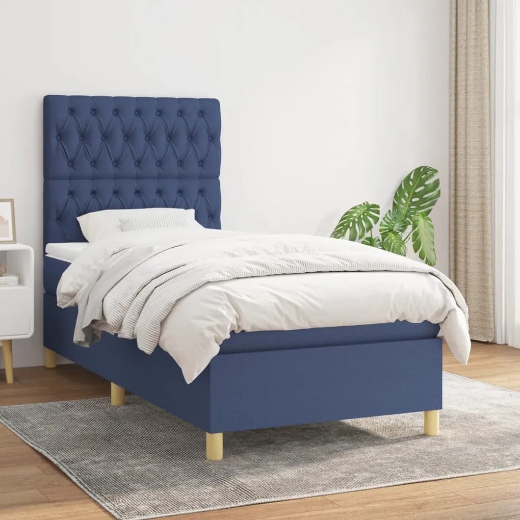 Giroletto a molle con materasso blu 90x190 cm in tessuto
