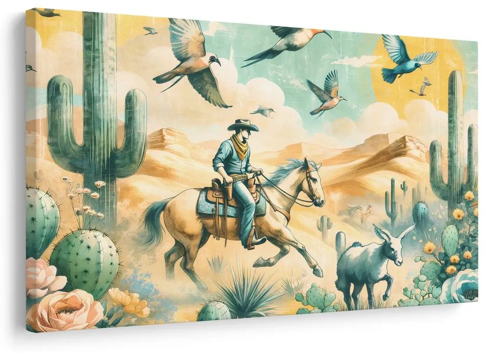 Quadro su tela – Cowboy nel paesaggio desertico