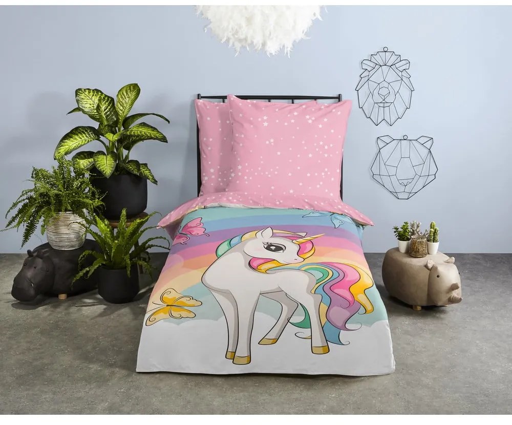 Set copripiumino e federa da bambini rosa in cotone per letto singolo 140x200 cm Dash – Good Morning