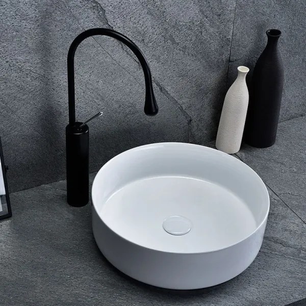 REA-U8493 - Lavabo da appoggio ELMA Ø 45 cm in ceramica, bianco lucido