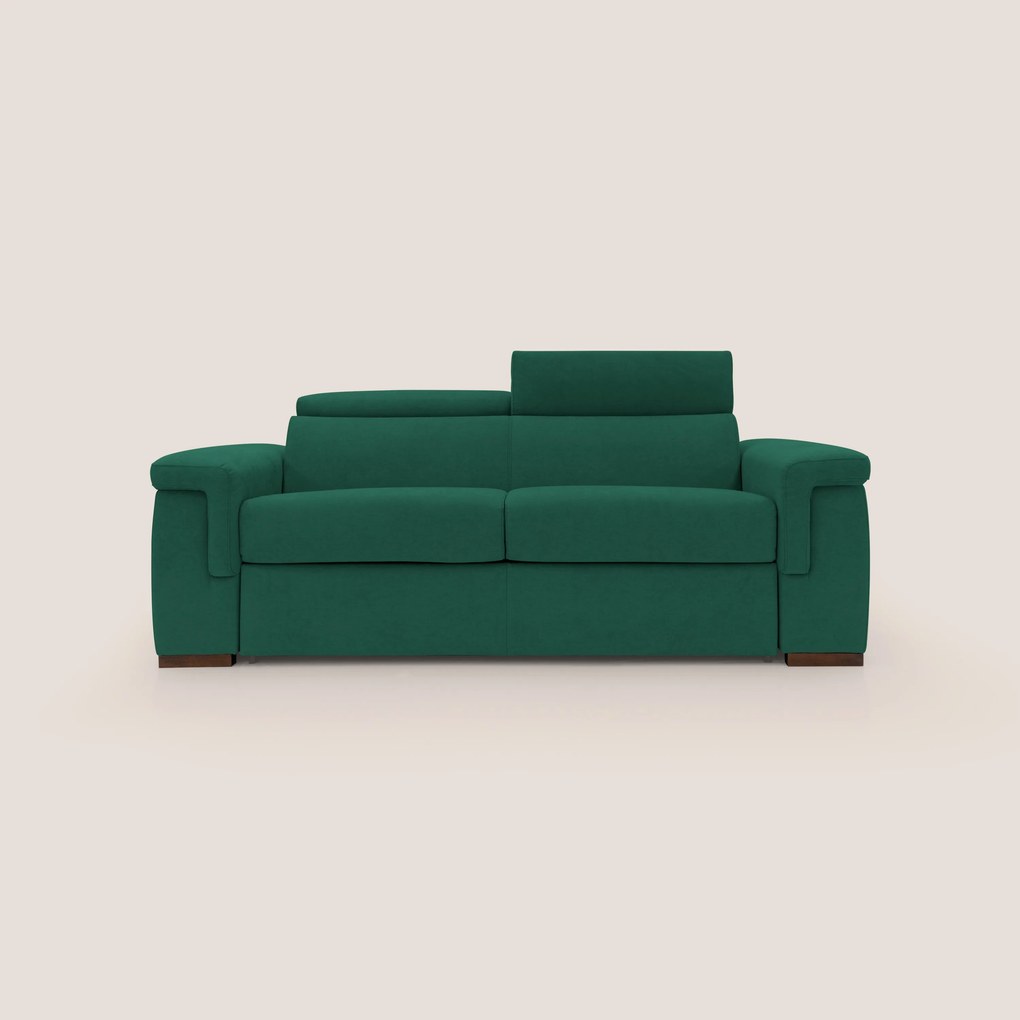 Giunone divano letto con materasso alto 18 cm e poggiatesta reclinabili in tessuto impermeabile T02 verde
