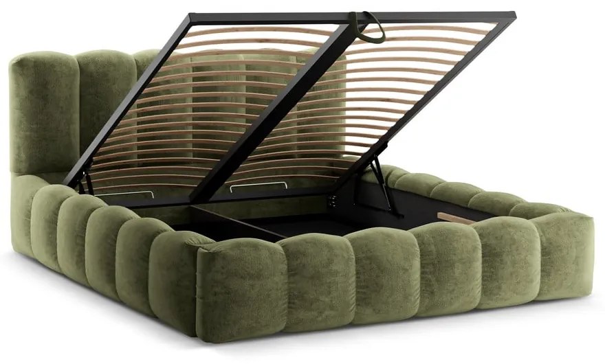 Letto matrimoniale imbottito verde con spazio contenitivo e rete 160x200 cm Lupine - Micadoni Home