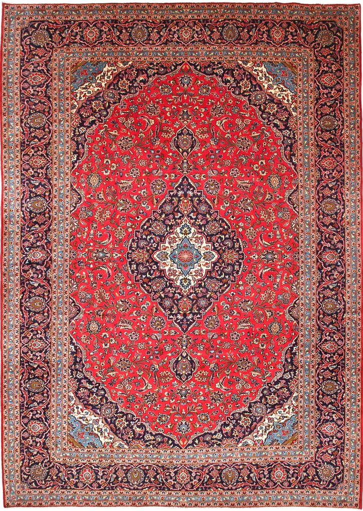 Kashan Tappeto 420x300 Rosso (Iran) Annodato A Mano
