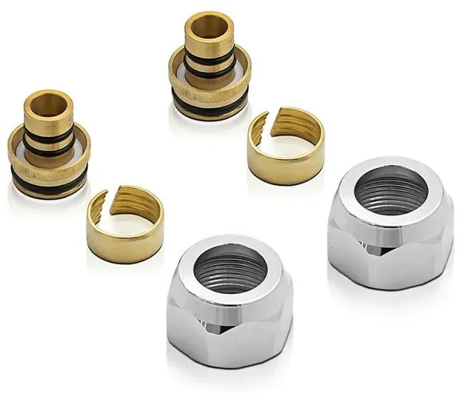 Valvole termoarredo bianche con testa termostatica e raccordi multistrato 16x2