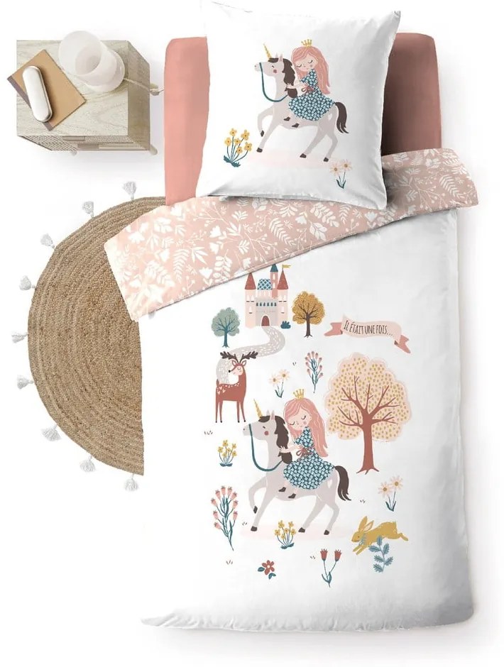 Set copripiumino e federa da bambini bianco/rosa in cotone per letto singolo 140x200 cm Lilibelle – douceur d'intérieur