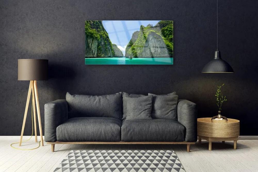 Quadro acrilico Montagne, acqua, paesaggio della baia 100x50 cm