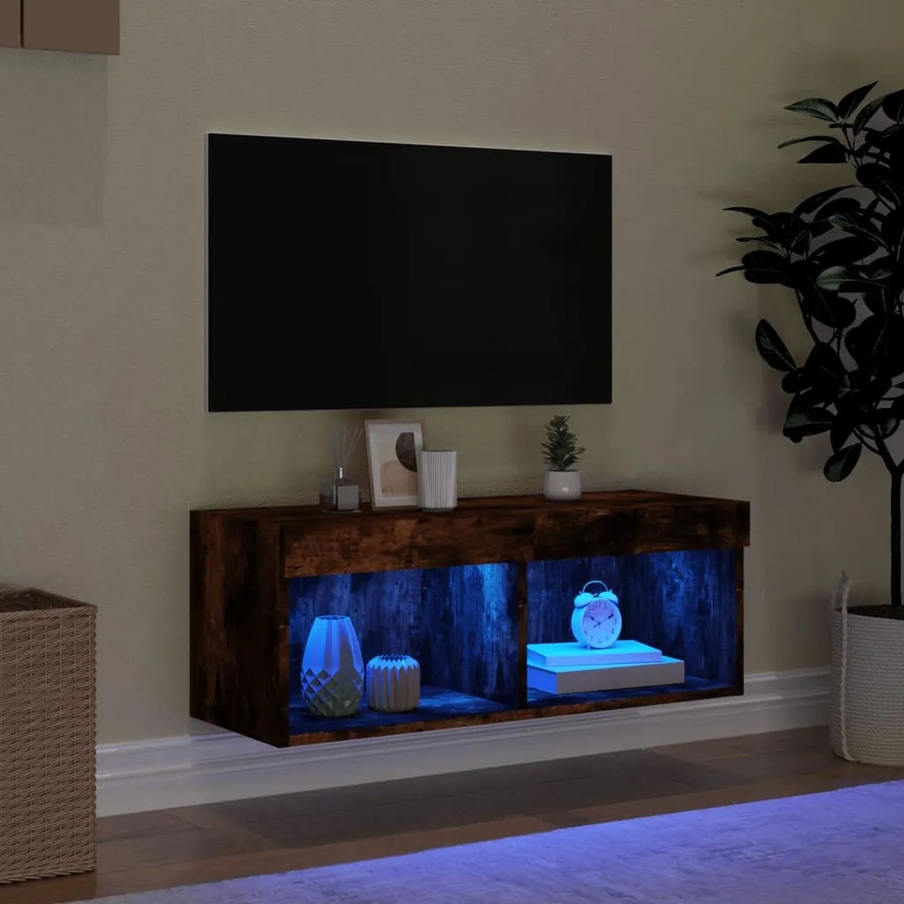 Mobile porta tv con luci led rovere fumo 80x30x30 cm