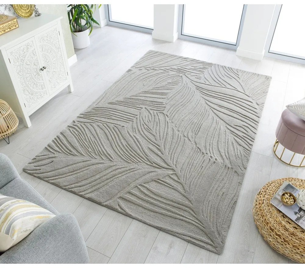 Tappeto in lana grigio 120x170 cm Lino Leaf - Flair Rugs