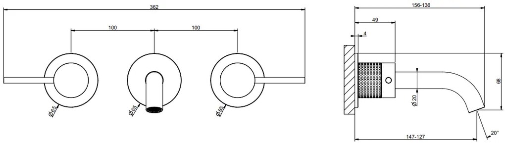 Parte esterna gruppo lavabo a parete 3 fori bocca media senza scarico steel brushed cesello 544492 gessi