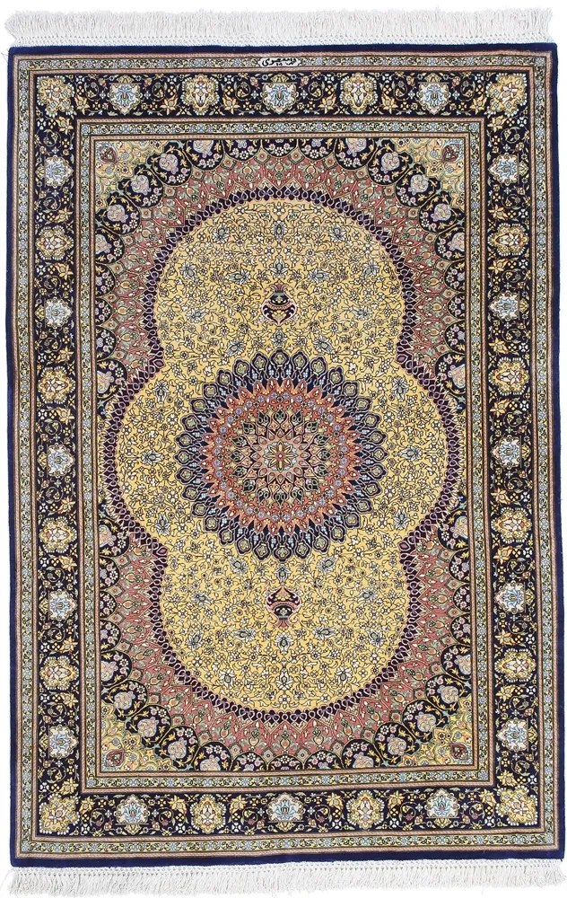 Ghom Tappeto 100 x 150 Blu (Iran) Annodato A Mano