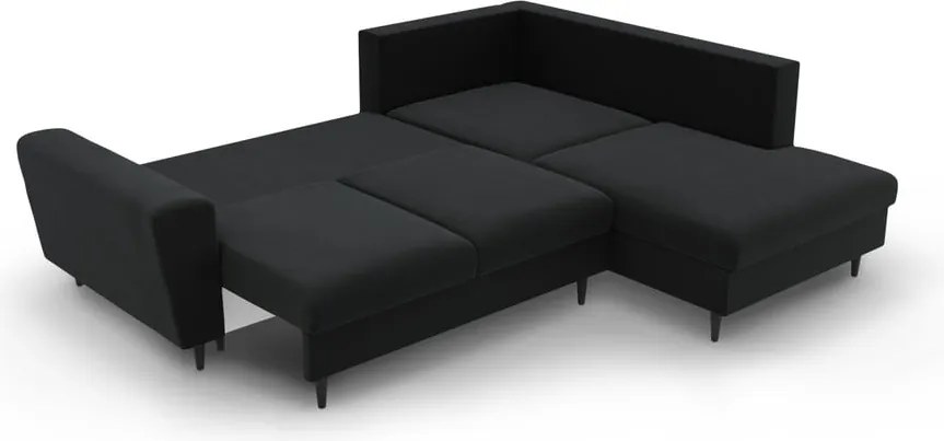 Divano angolare nero allungabile e con contenitore (con penisola a destra/a L) con rivestimento in velluto Kyoto – Cosmopolitan Design