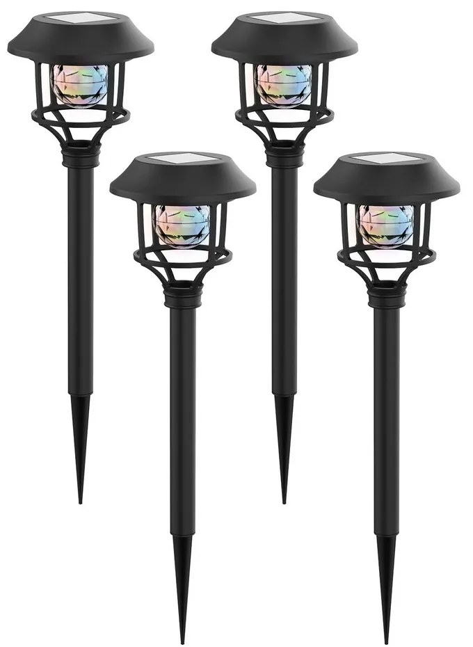 Lampioncino segnapassi Led Sandogasa 0,2W Nero con pannello solare IP44 RGB con sensore crepuscolare confezione 4pz Aigostar