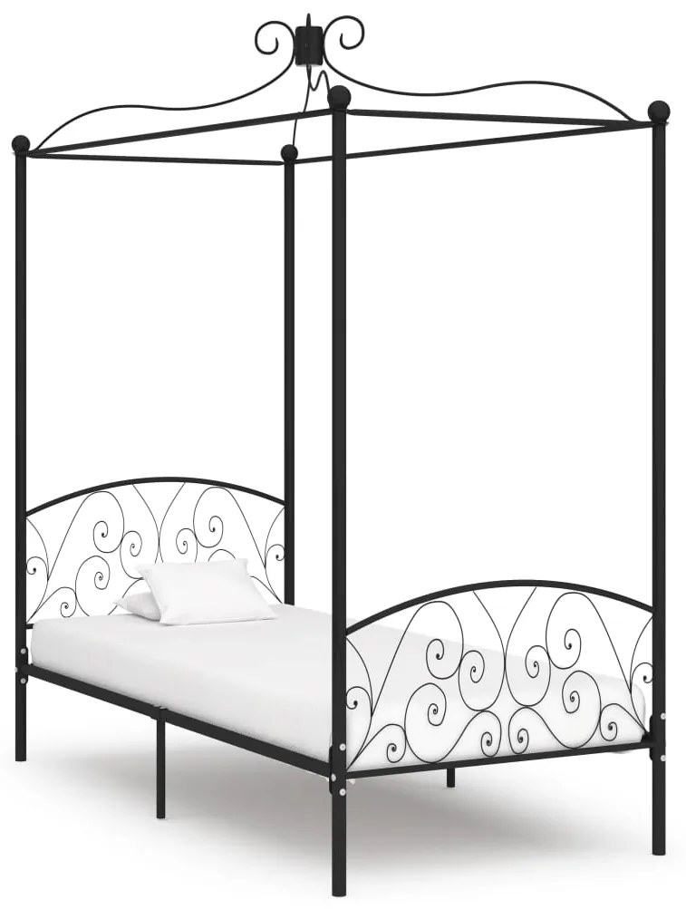 Letto a baldacchino nero in metallo 100x200 cm