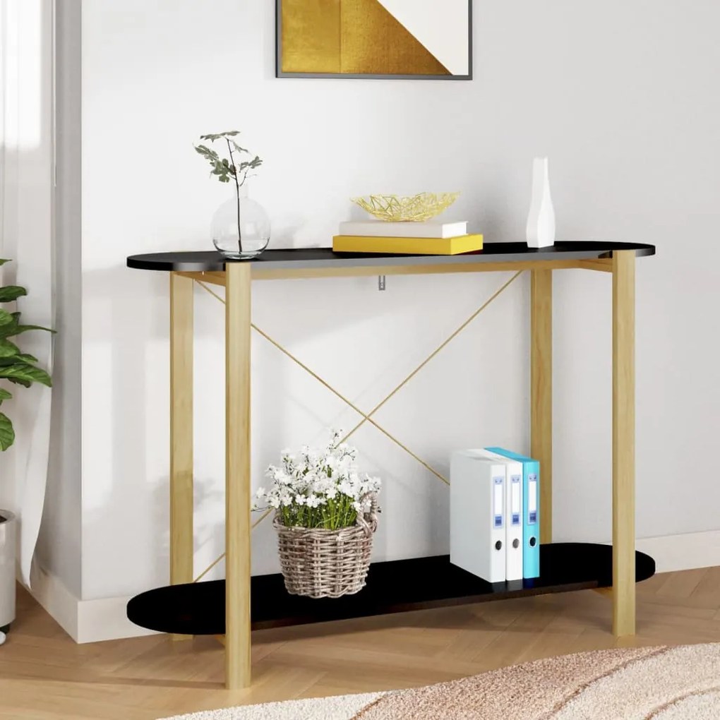 Tavolino Consolle Nero 110x38x75 Cm İn Legno Multistrato /