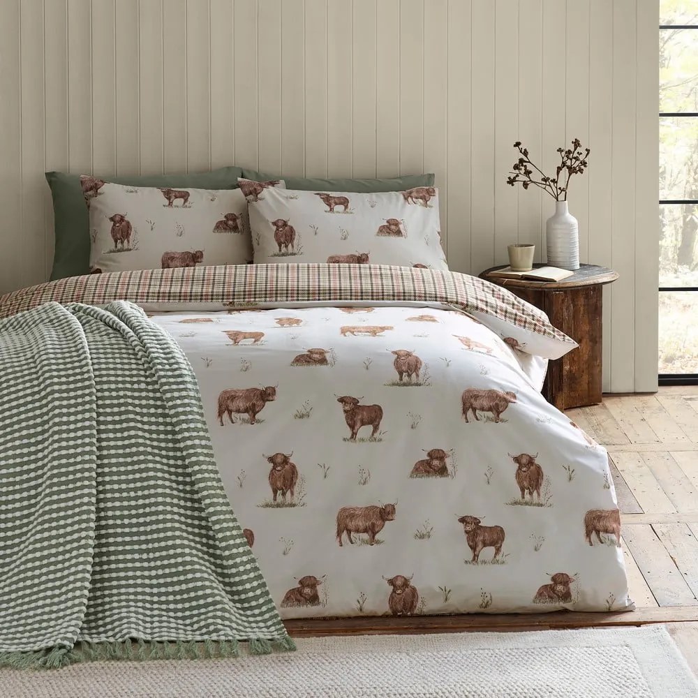 Set copripiumino e federa marrone e beige per letto matrimoniale e per letto esteso 230x220 cm Angus Highland Cow – Catherine Lansfield