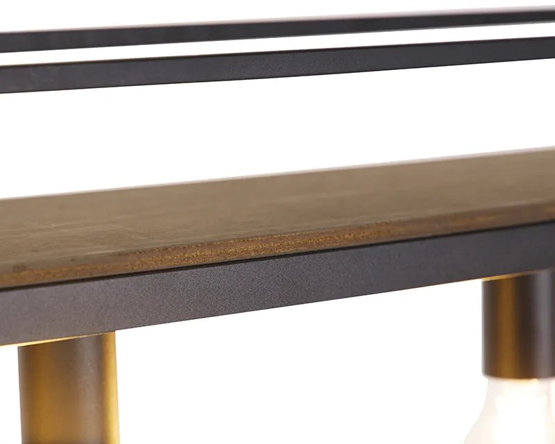 Lampada a sospensione industriale nera con ripiano in legno 4 luci - Cage Rack