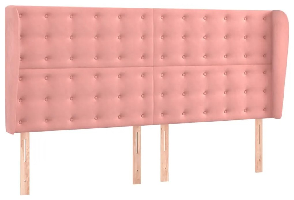 Testiera ad orecchio rosa 183x23x118/128 cm in velluto