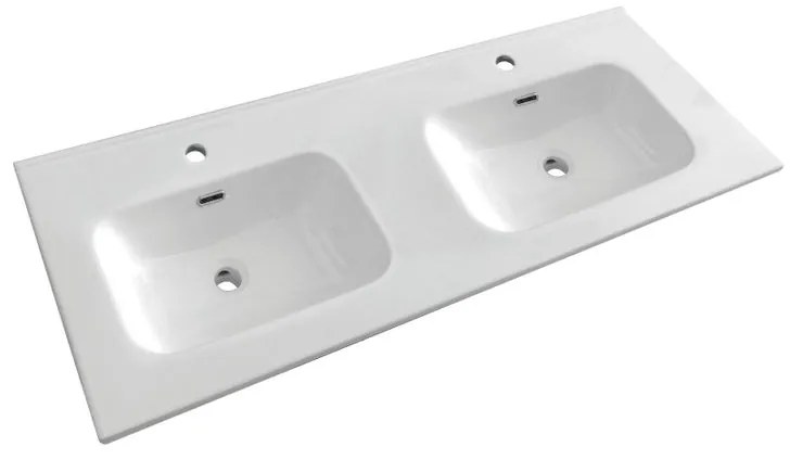 Lavabo integrale a incasso rettangolare L 121 x H 17.5 x P 47 cm in ceramica bianco lucido