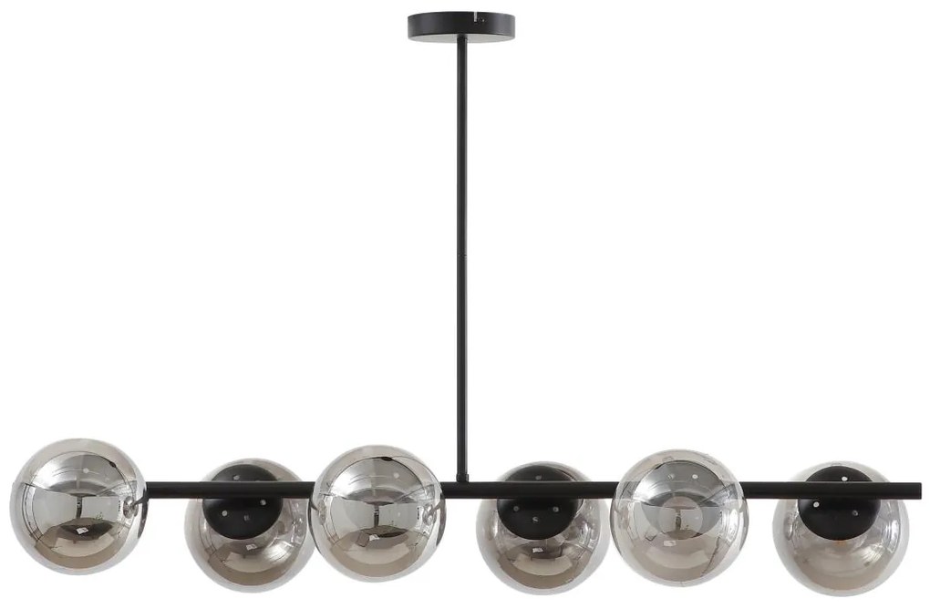 Lampadario in metallo - 6 globi in vetro fumé - L. 98 cm - Nero - YUKON