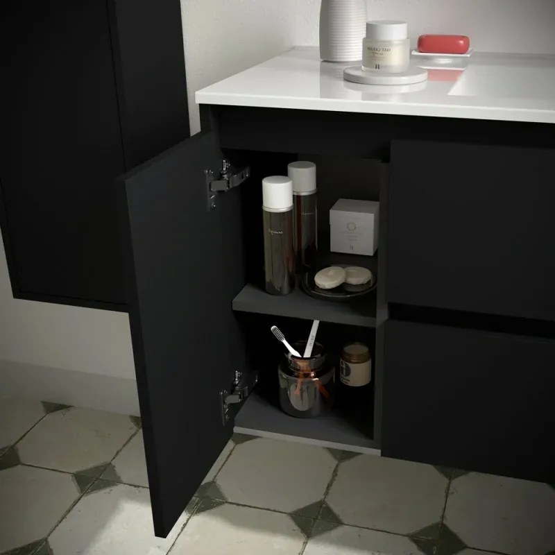 Mobile bagno sospeso 85 cm nero con lavabo un anta e specchio inclusi linea Gaya