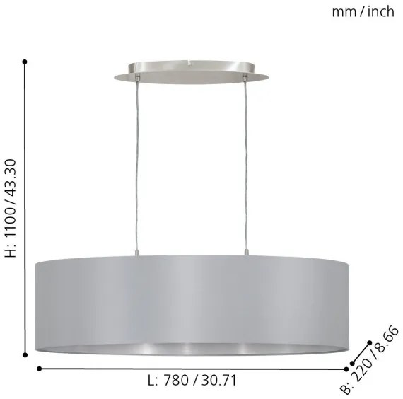 Eglo 31612 - Lampadario a sospensione con filo MASERLO 2xE27/60W/230V