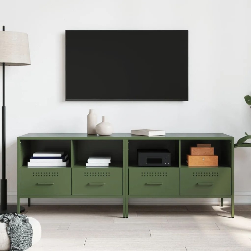 Mobili tv 2 pz verde oliva 68x39x50,5cm acciaio laminato freddo