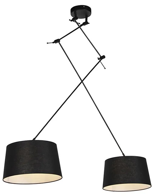 Lampada a sospensione nera con paralumi in lino neri 35 cm 2 luci - Blitz