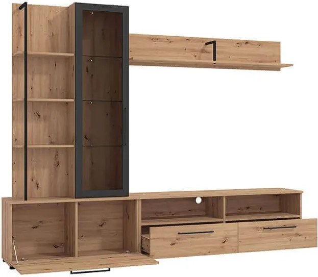 GRACIE - parete attrezzata con anta, vetrina e due cassetti moderna minimal in legno