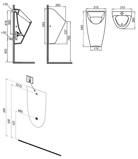 Bruckner - Orinatoio SCHWARN tubo posteriore, scarico posteriore ceramica/nero opaco