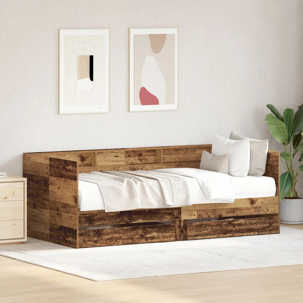 Letto a giorno con cassetto legno vecchio legno ingegnerizzato